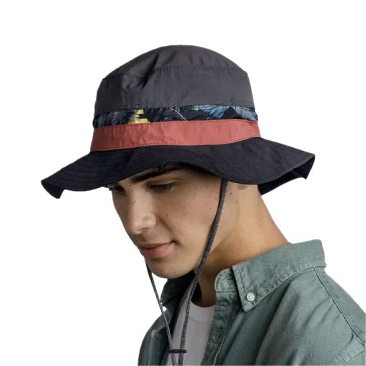 man wearing buff explore booney hat buff okisa black